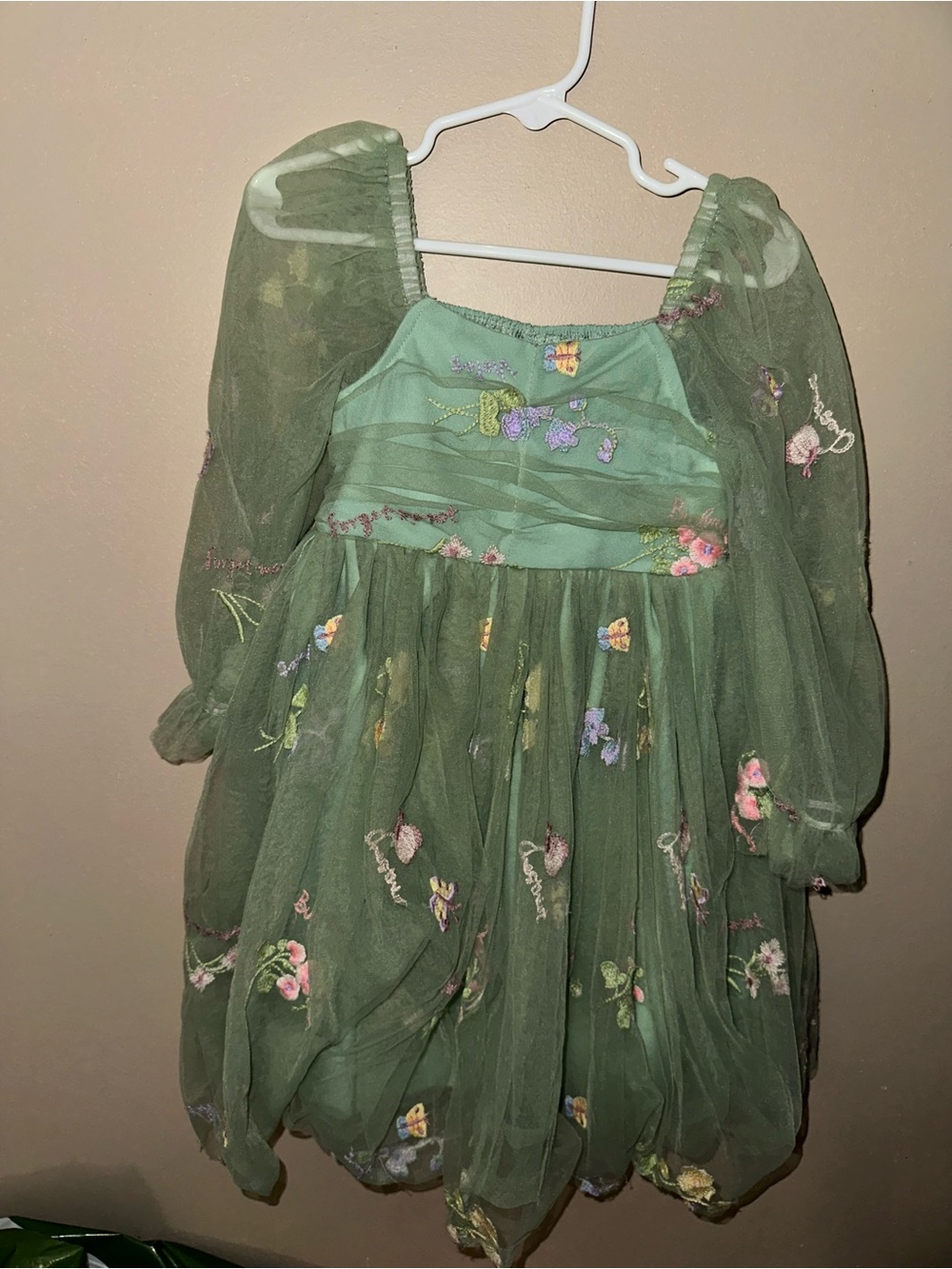 Embroidered Green Tulle Party Dress for Kids